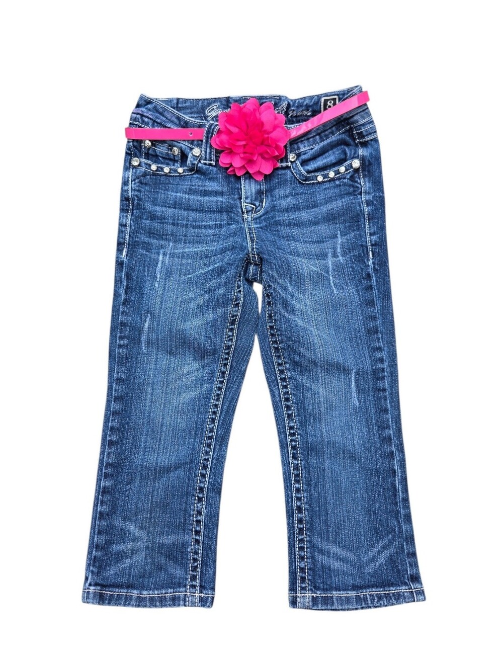 Grace In LA Rhinestone Accent Capri Jeans